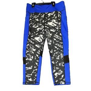 Rise by LuLaRoe Capri Leggings Womens 1X Black Blue Mesh Pocket Workout Active